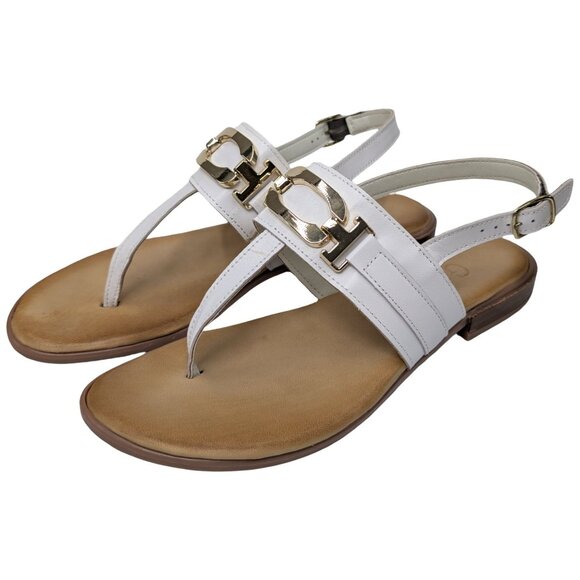 GAIA T Strap Leather Sandals Womens White Made In Italy EU 38 US 7.5 - Picture 6 of 12